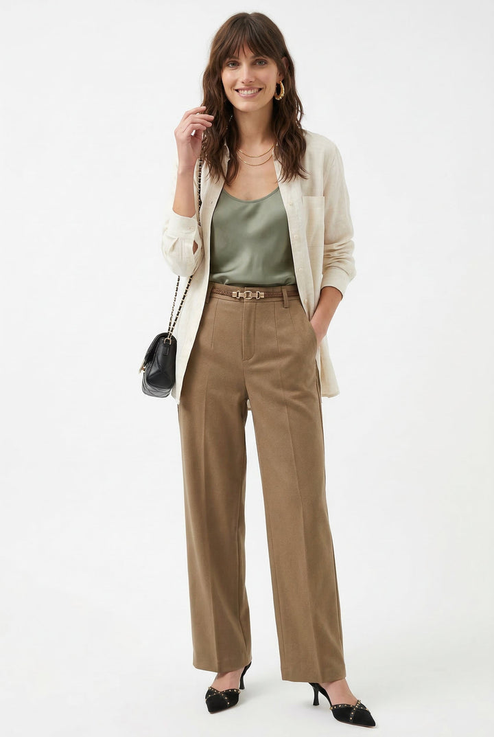Adelia | 50% Wool Belted Wide Leg Trousers