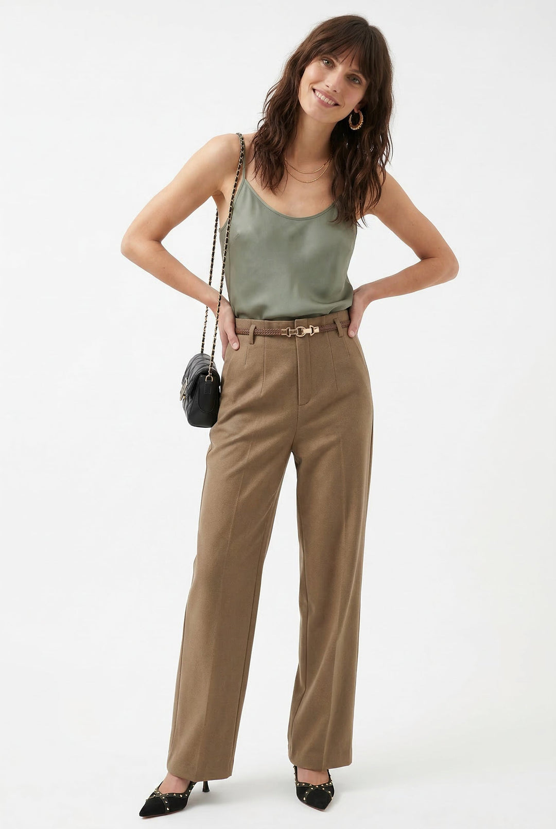 Adelia | 50% Wool Belted Wide Leg Trousers