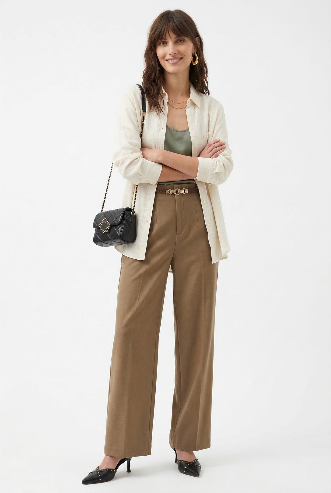 Adelia | 50% Wool Belted Wide Leg Trousers