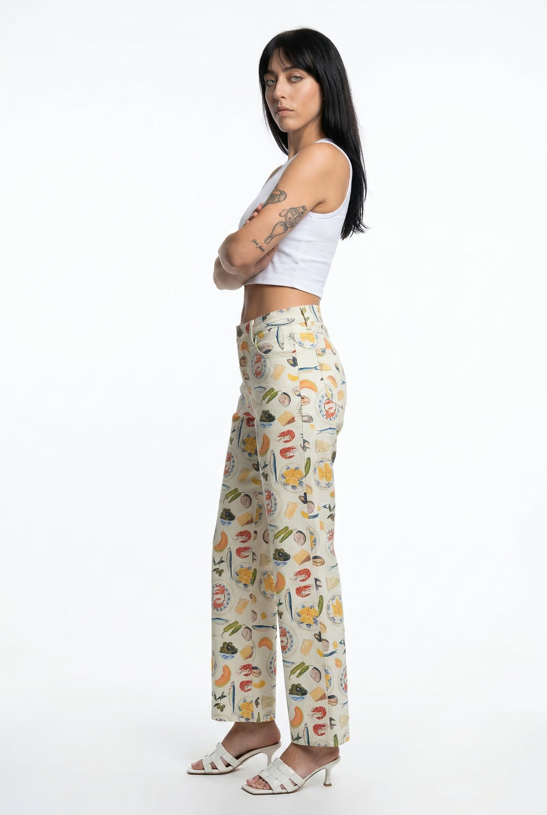 Marcelina | Printed Denim Straight Leg Jeans
