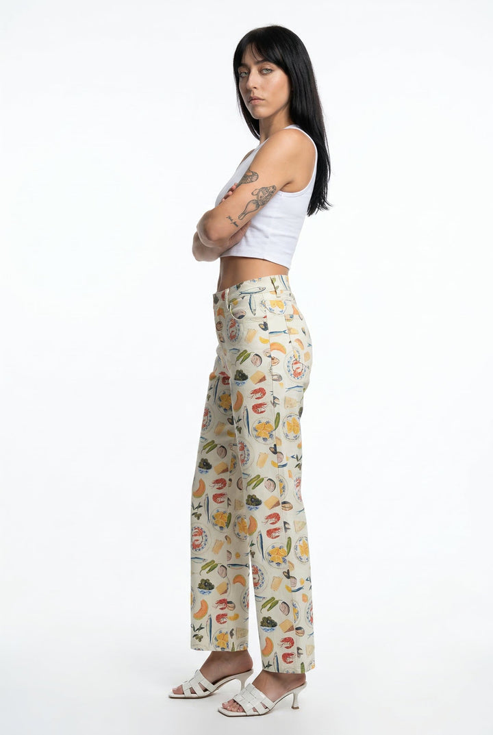 Marcelina | Printed Denim Straight Leg Jeans