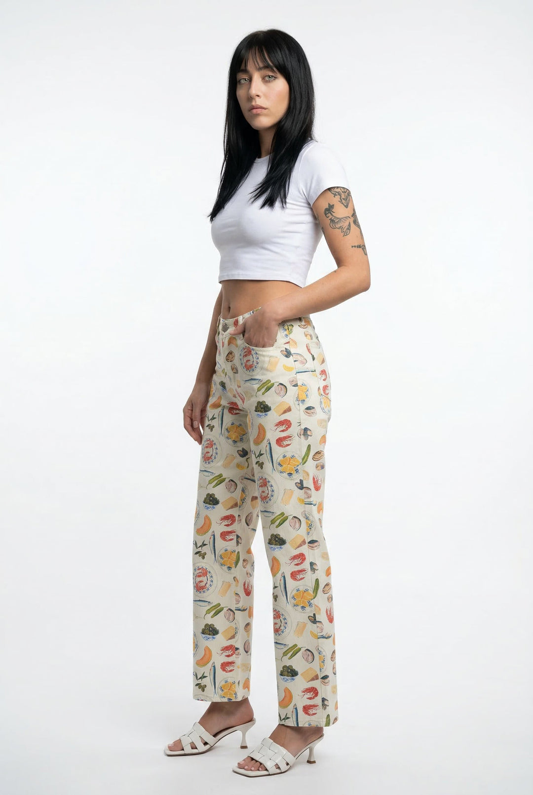 Marcelina | Printed Denim Straight Leg Jeans