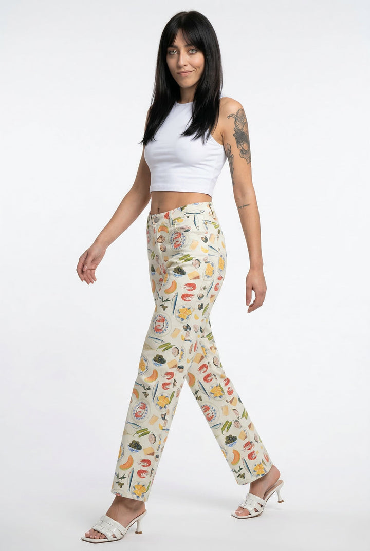 Marcelina | Printed Denim Straight Leg Jeans