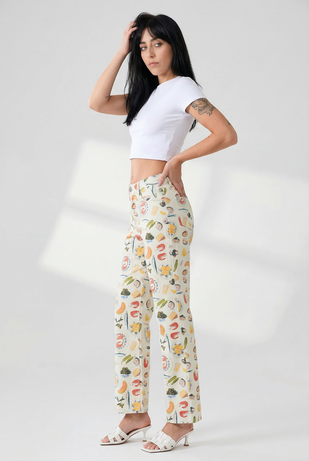 Marcelina | Printed Denim Straight Leg Jeans