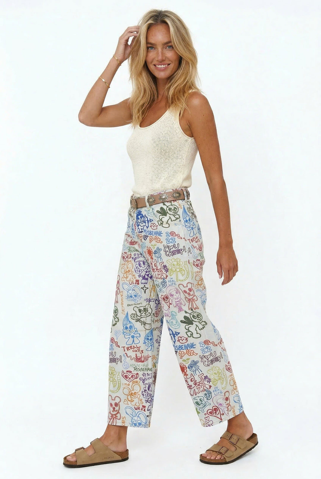 Celine | Printed Cotton Denim Wide Leg Jeans