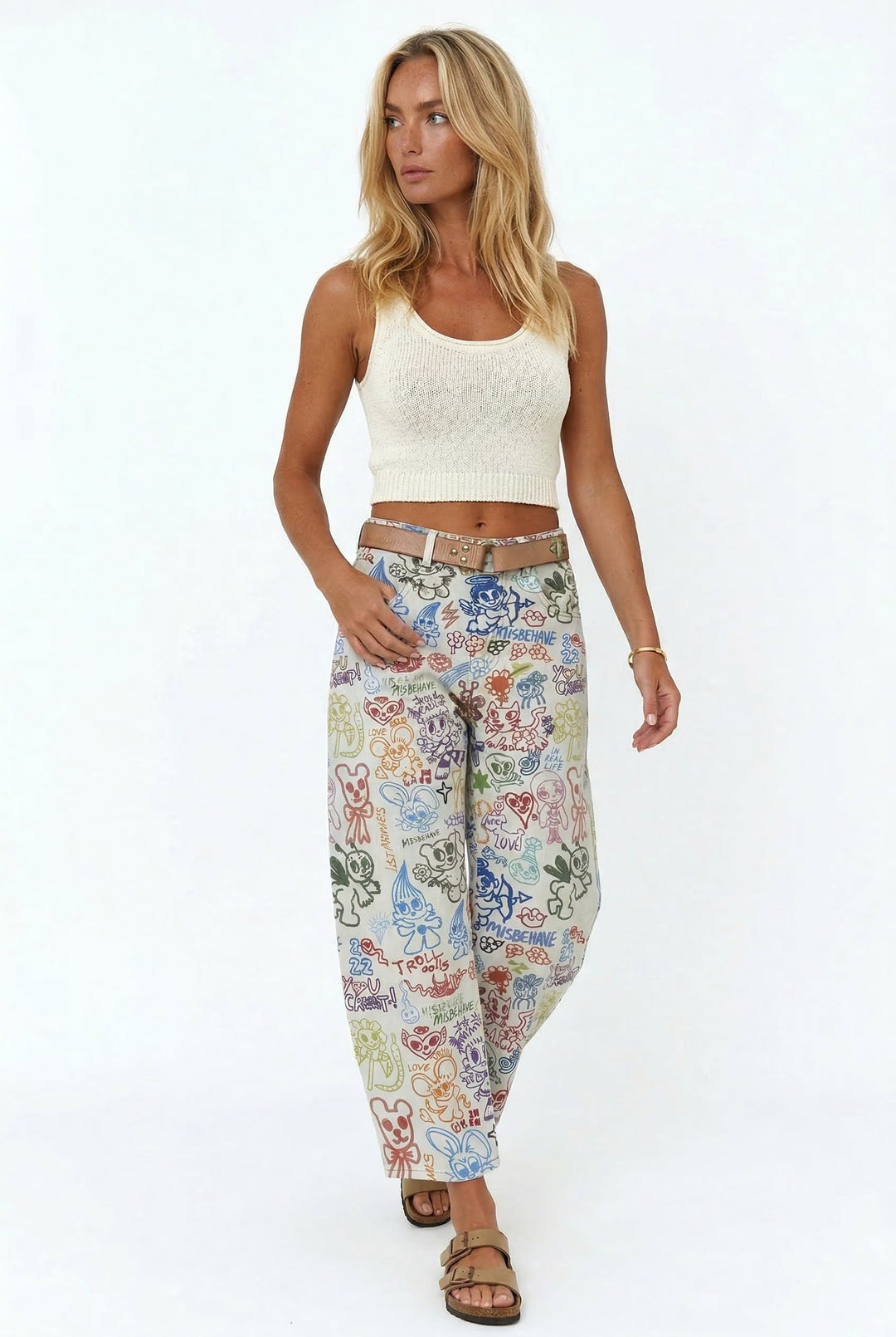 Celine | Printed Cotton Denim Wide Leg Jeans
