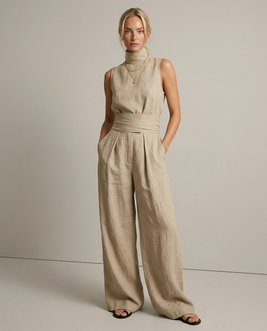 Ursuline | Linen Blend Mock Neck Set