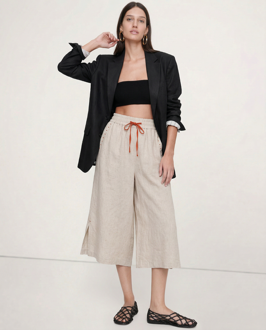 Odilia | Cotton Linen Drawstring Trousers