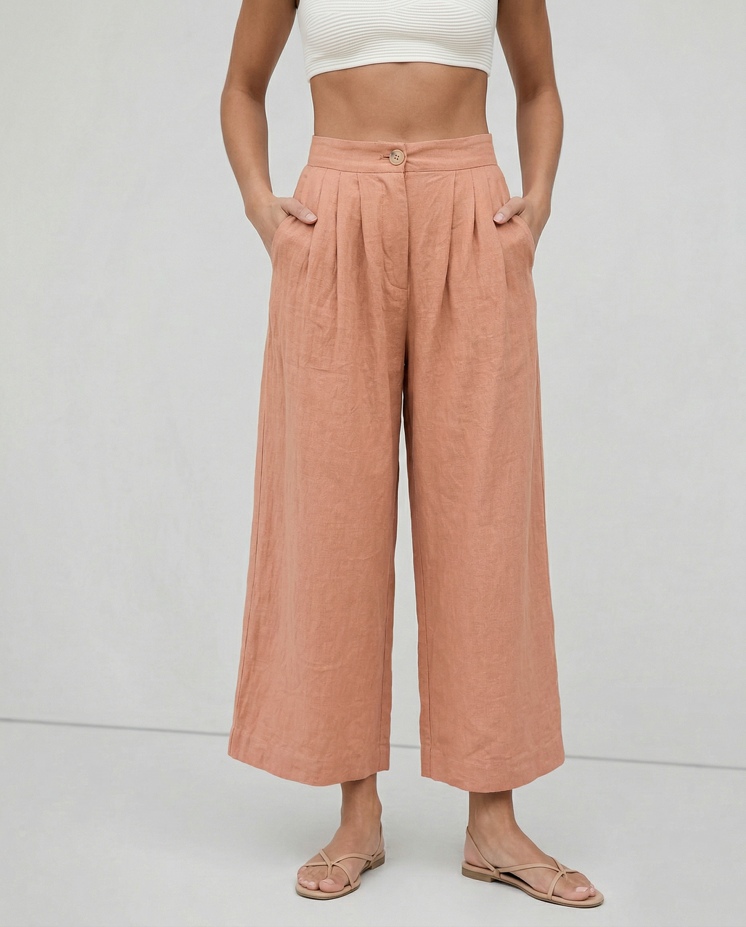 Olympie | Pleated Cotton Linen Culottes