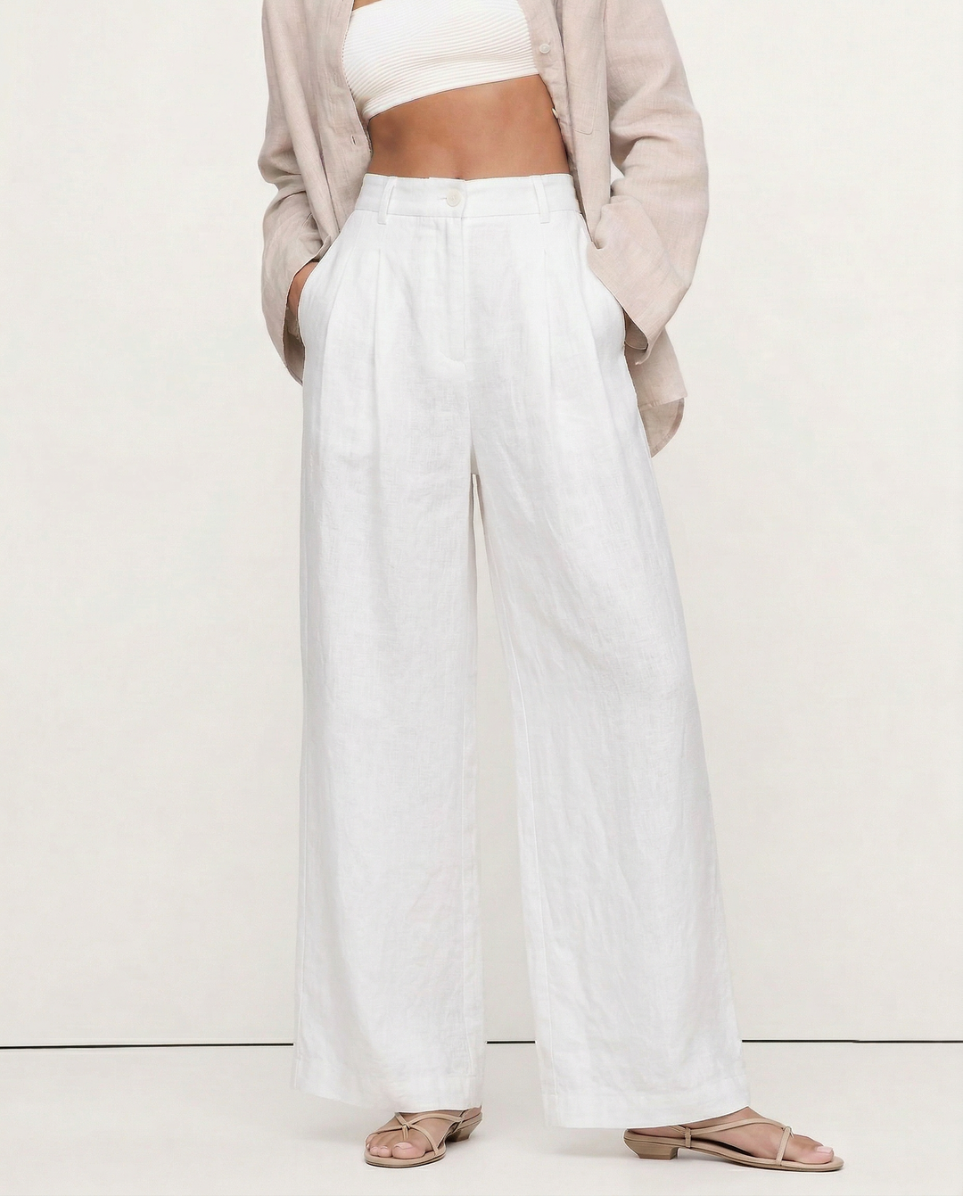 Valentina | Deep Pleated Linen Blend Pants