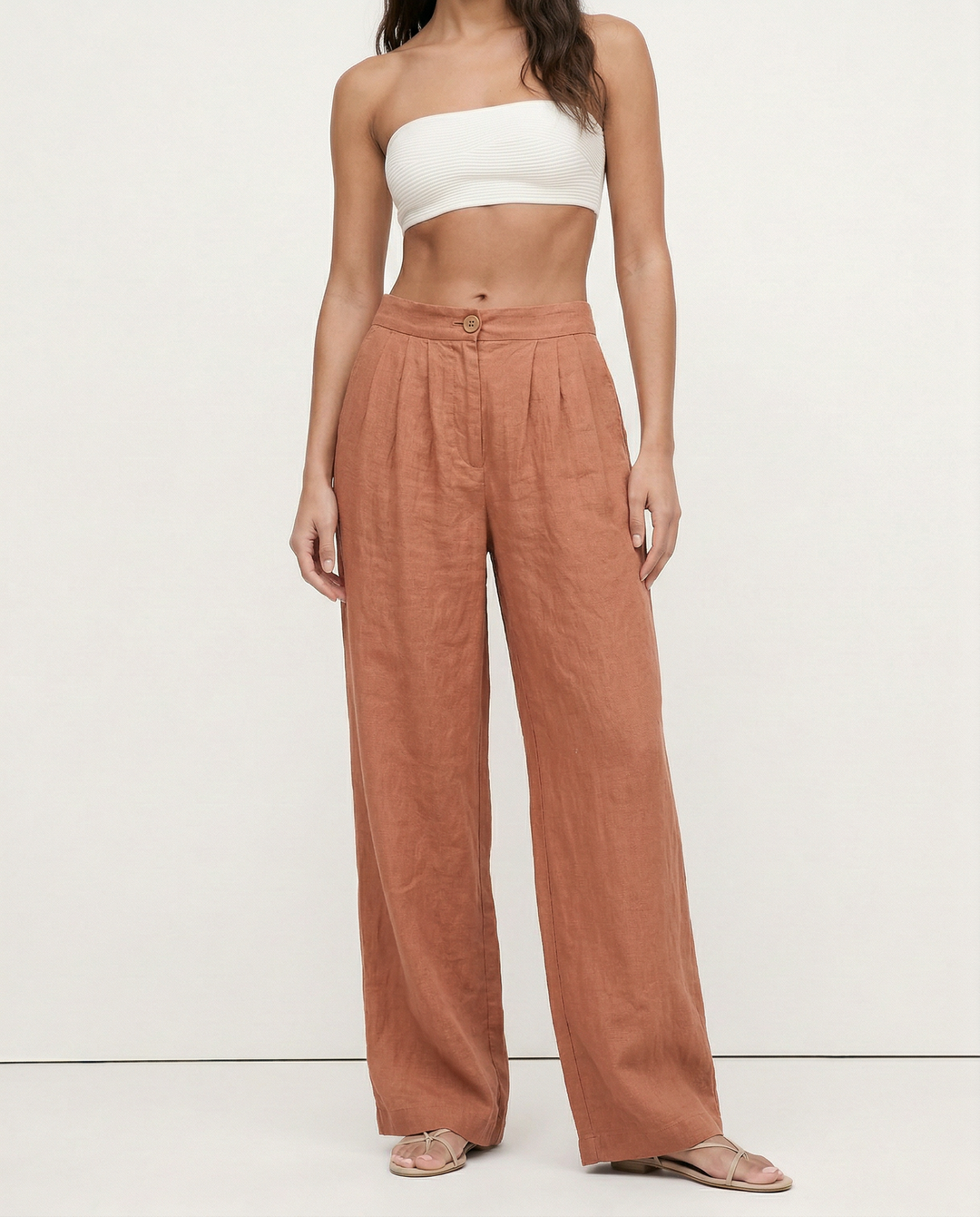 Olympie | Pleated Cotton Linen Culottes