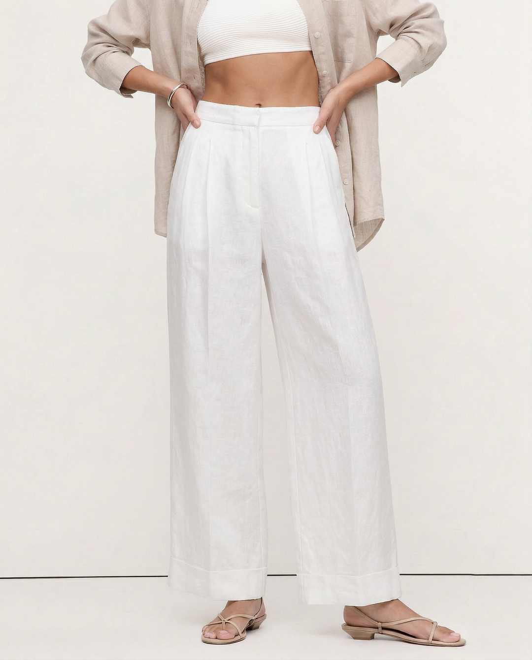 Valentina | Deep Pleated Linen Blend Pants