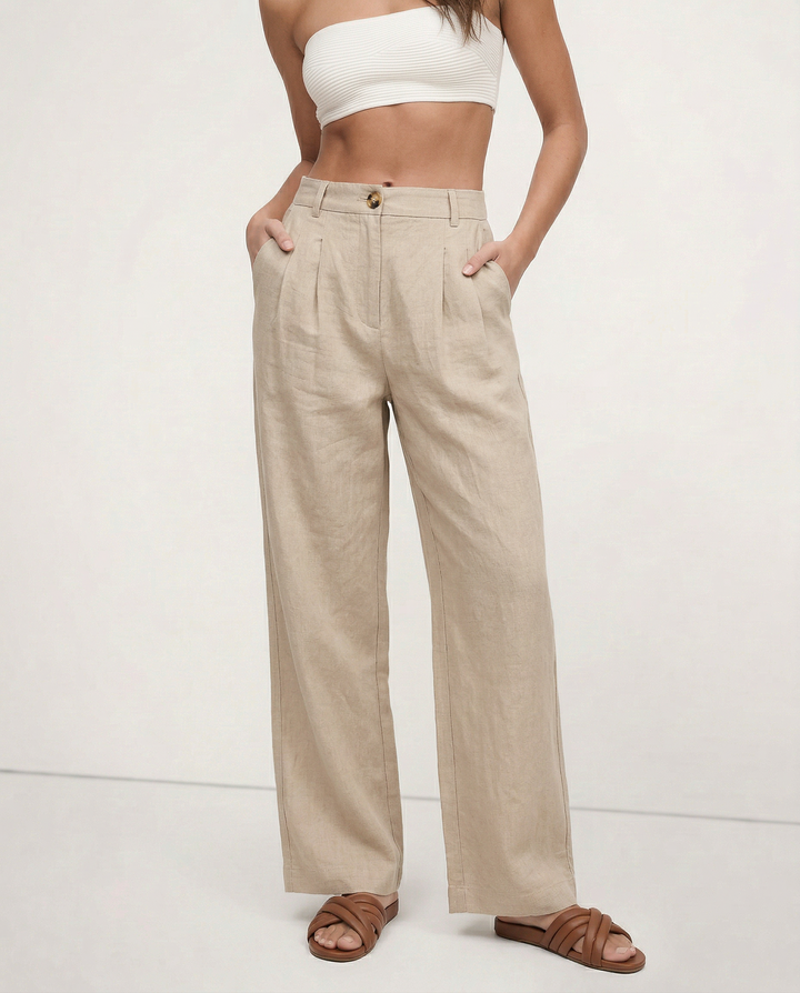 Olympie | Pleated Cotton Linen Culottes