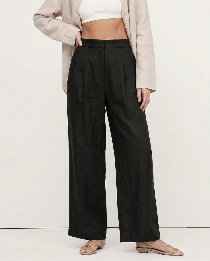 Valentina | Deep Pleated Linen Blend Pants