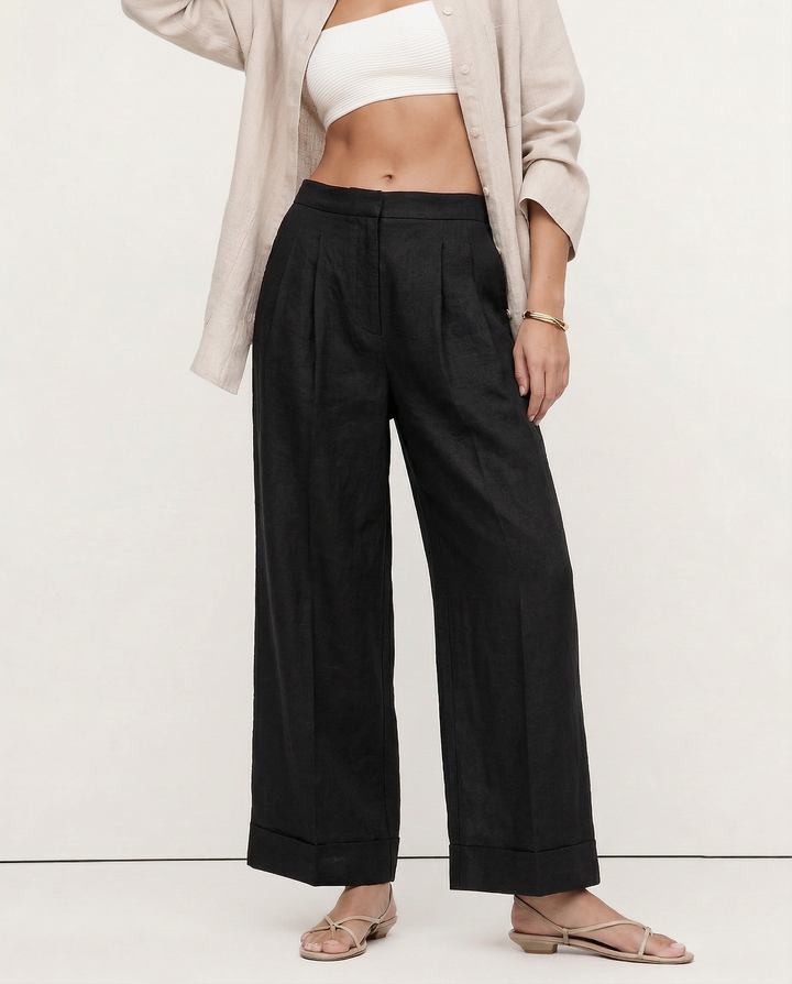 Valentina | Deep Pleated Linen Blend Pants
