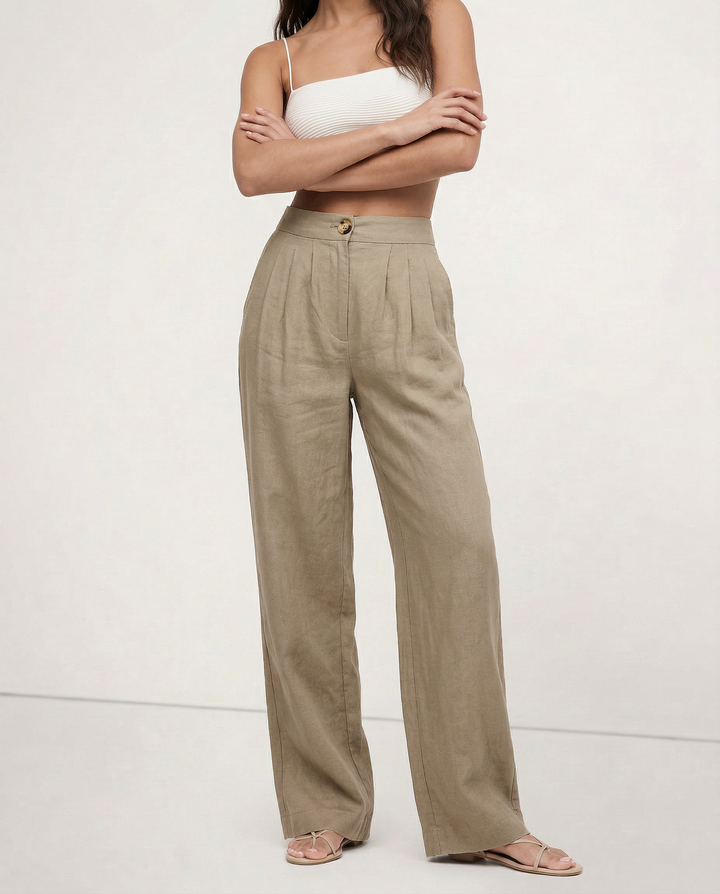 Olympie | Pleated Cotton Linen Culottes