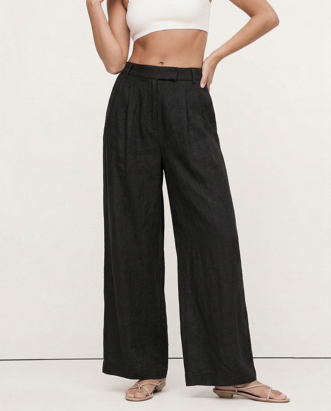 Valentina | Deep Pleated Linen Blend Pants
