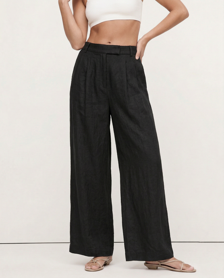 Valentina | Deep Pleated Linen Blend Pants