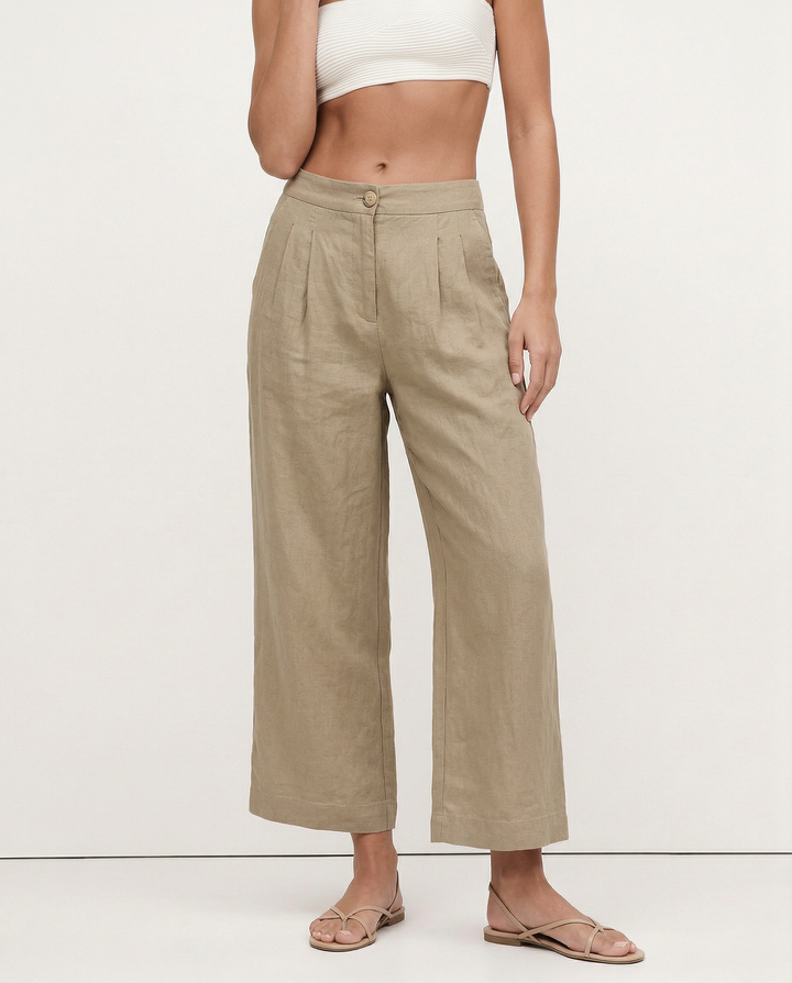 Olympie | Pleated Cotton Linen Culottes