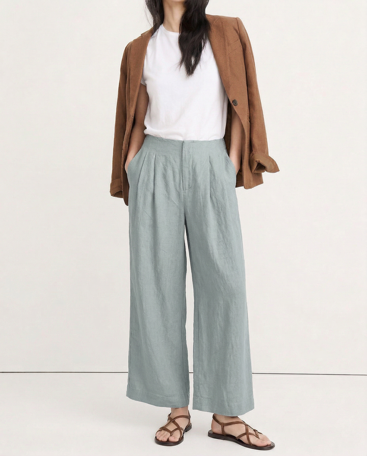 Valentina | Deep Pleated Linen Blend Pants
