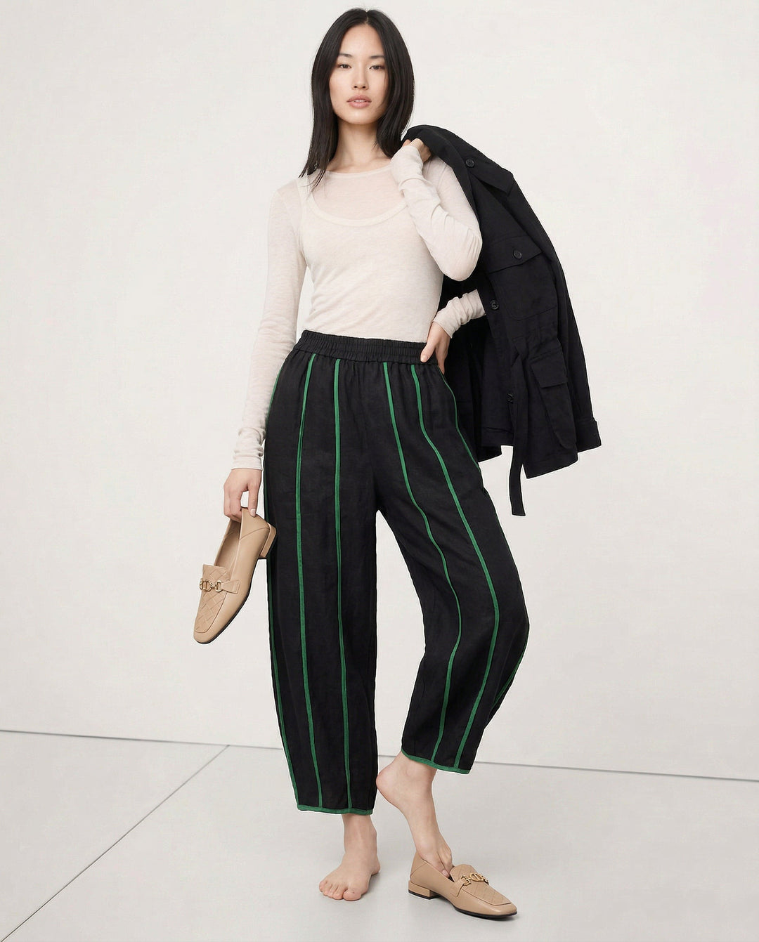 Muguette | Striped Linen Blend Wide Leg Pants