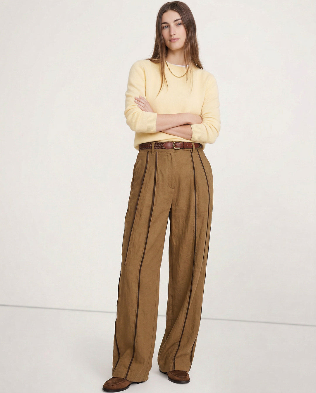 Muguette | Striped Linen Blend Wide Leg Pants