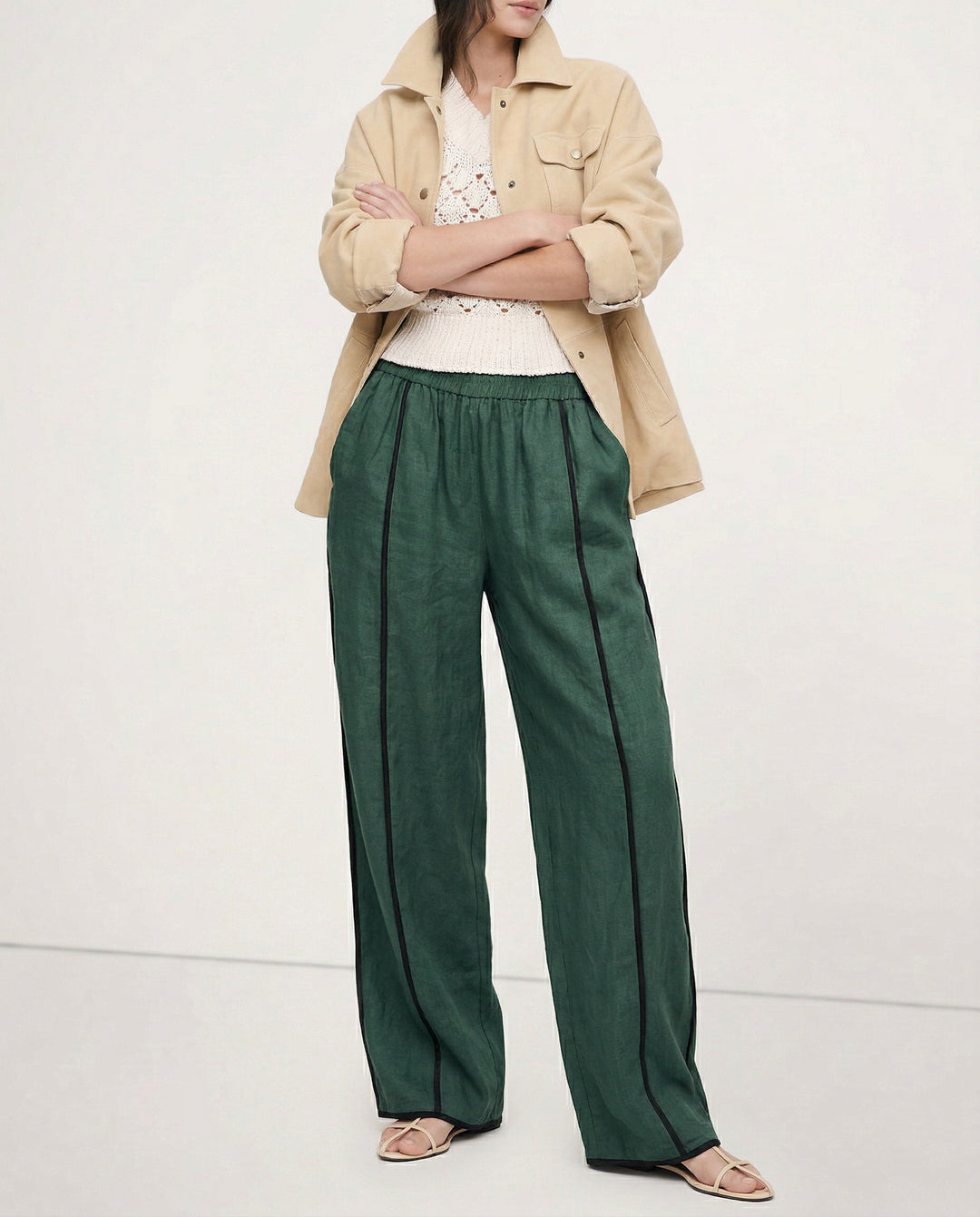 Muguette | Striped Linen Blend Wide Leg Pants