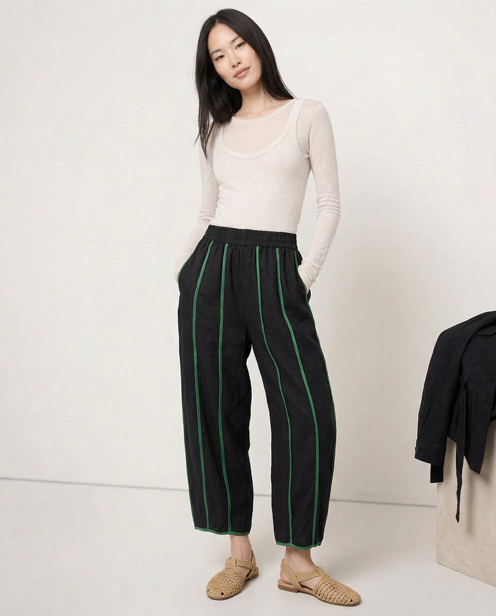 Muguette | Striped Linen Blend Wide Leg Pants