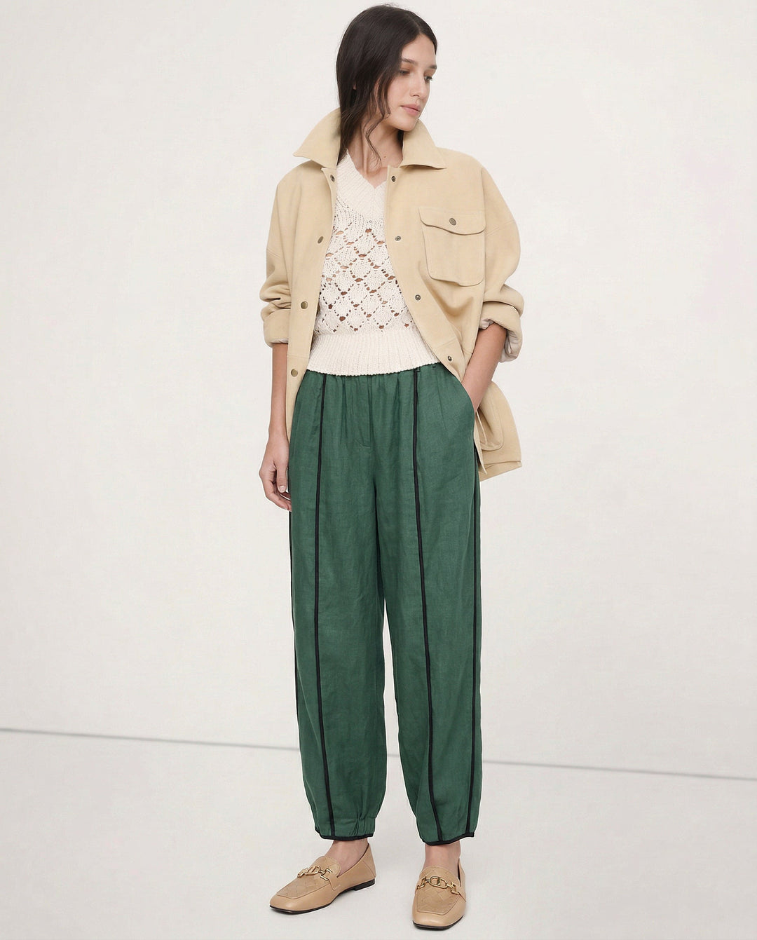 Muguette | Striped Linen Blend Wide Leg Pants