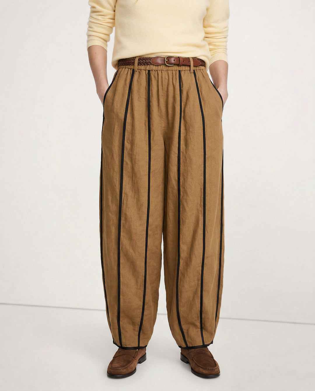Muguette | Striped Linen Blend Wide Leg Pants