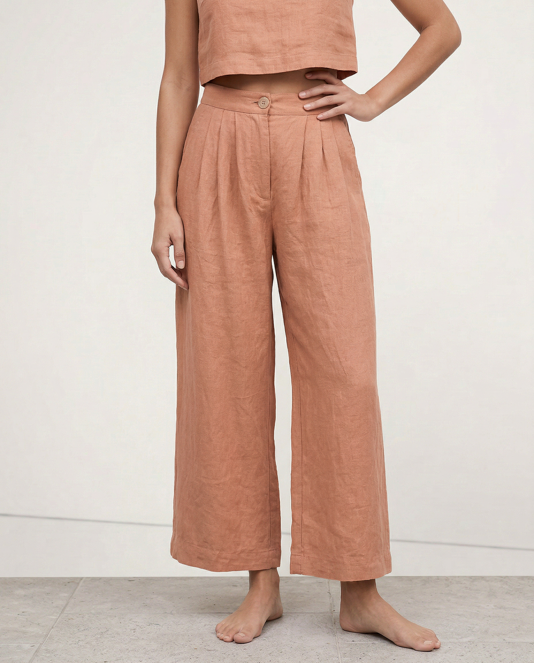 Olympie | Pleated Cotton Linen Culottes