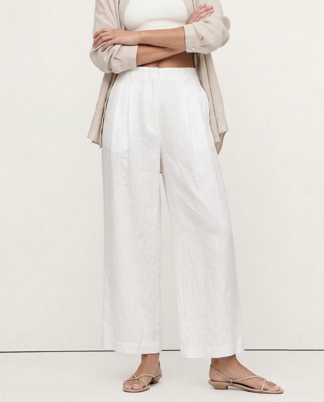 Valentina | Deep Pleated Linen Blend Pants