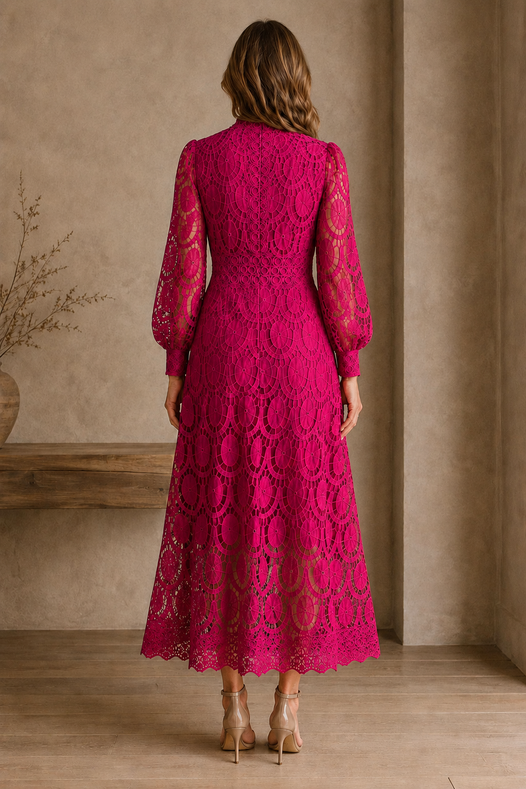 French Lace Evening Dress back view