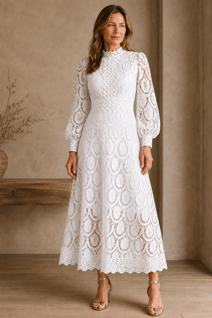 French Lace Evening Dress - White
