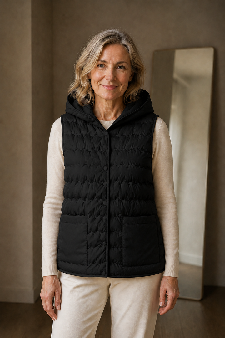 Gabrielle | 90% Down Hooded Vest - Black