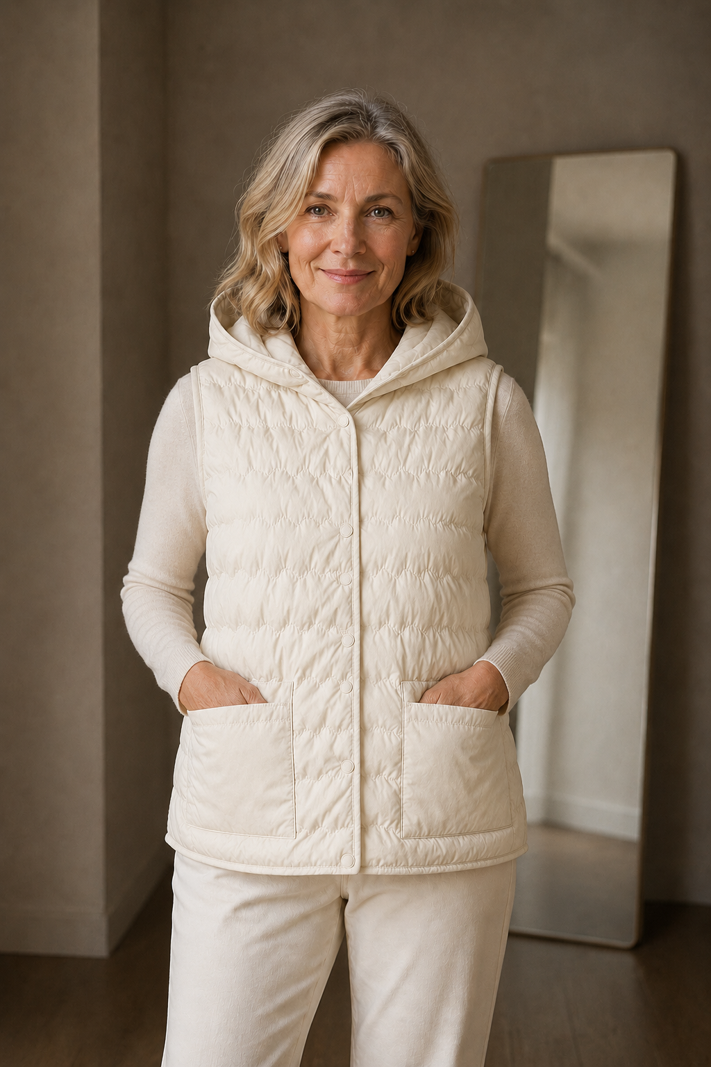 Gabrielle | 90% Down Hooded Vest - Ivory
