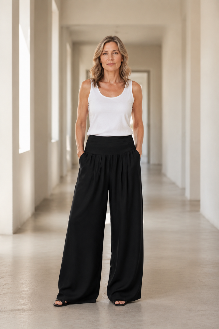 Gathered Waist Wide Leg Pants
