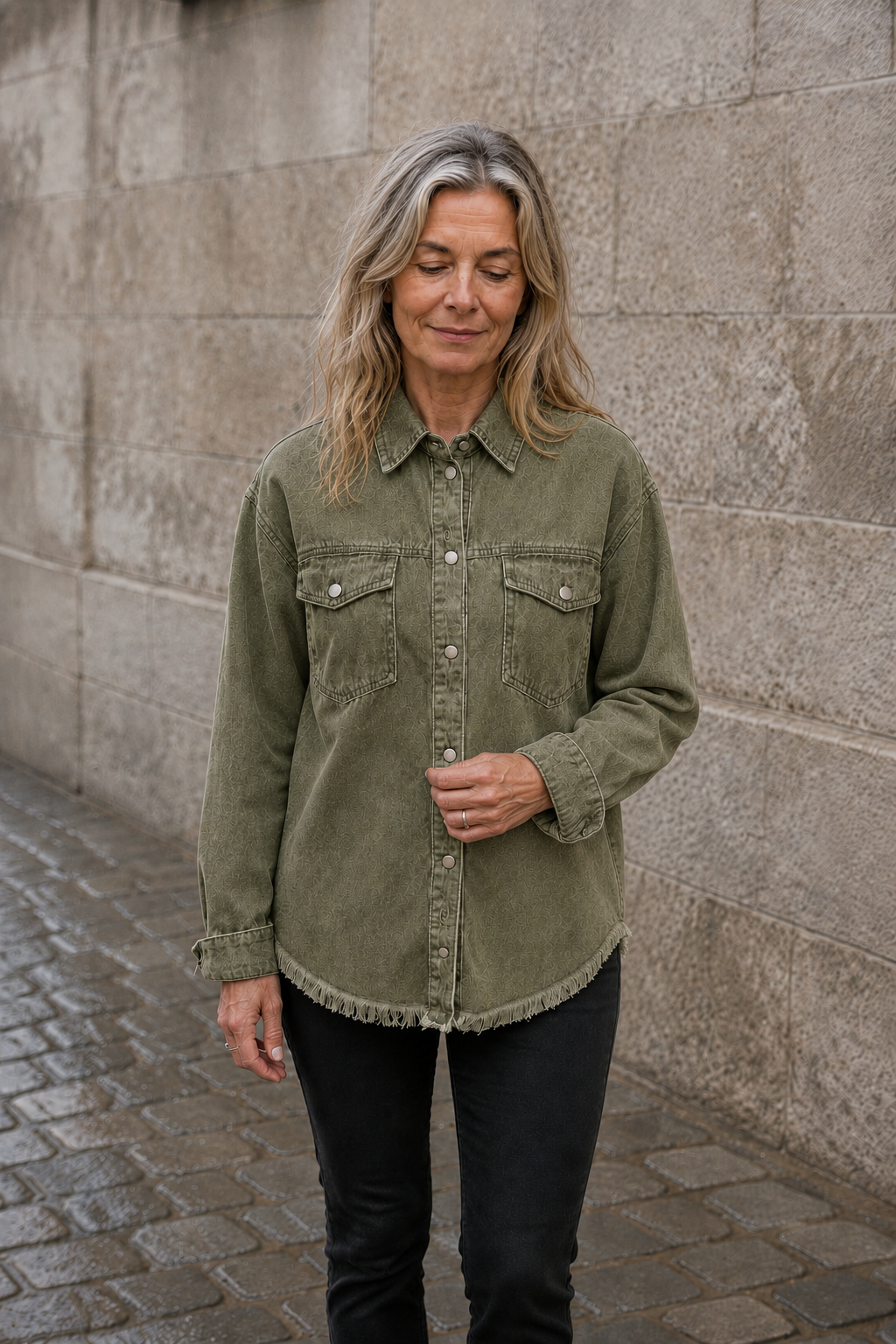 Genevieve | Heavy Denim Jacket, Roomy - Olive Green