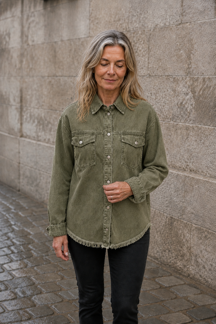 Genevieve | Heavy Denim Jacket, Roomy - Olive Green