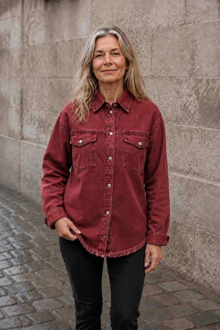 Genevieve | Heavy Denim Jacket, Roomy - Red