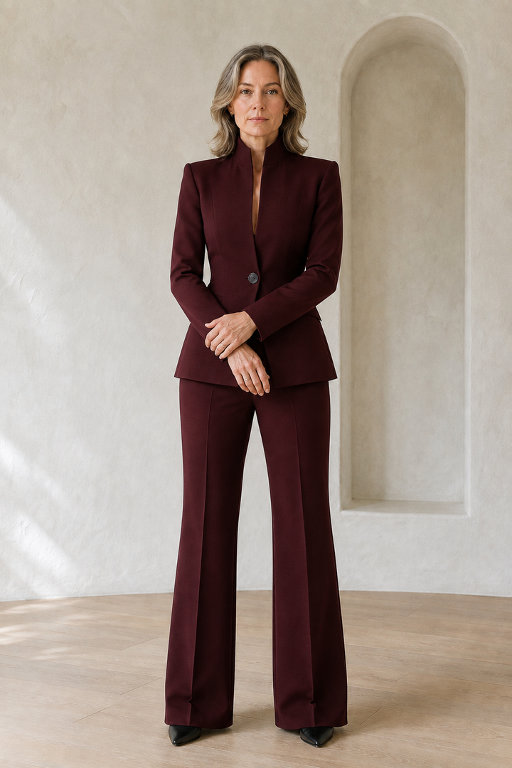 Germaine | Slim Blazer and Trouser Set - Burgundy