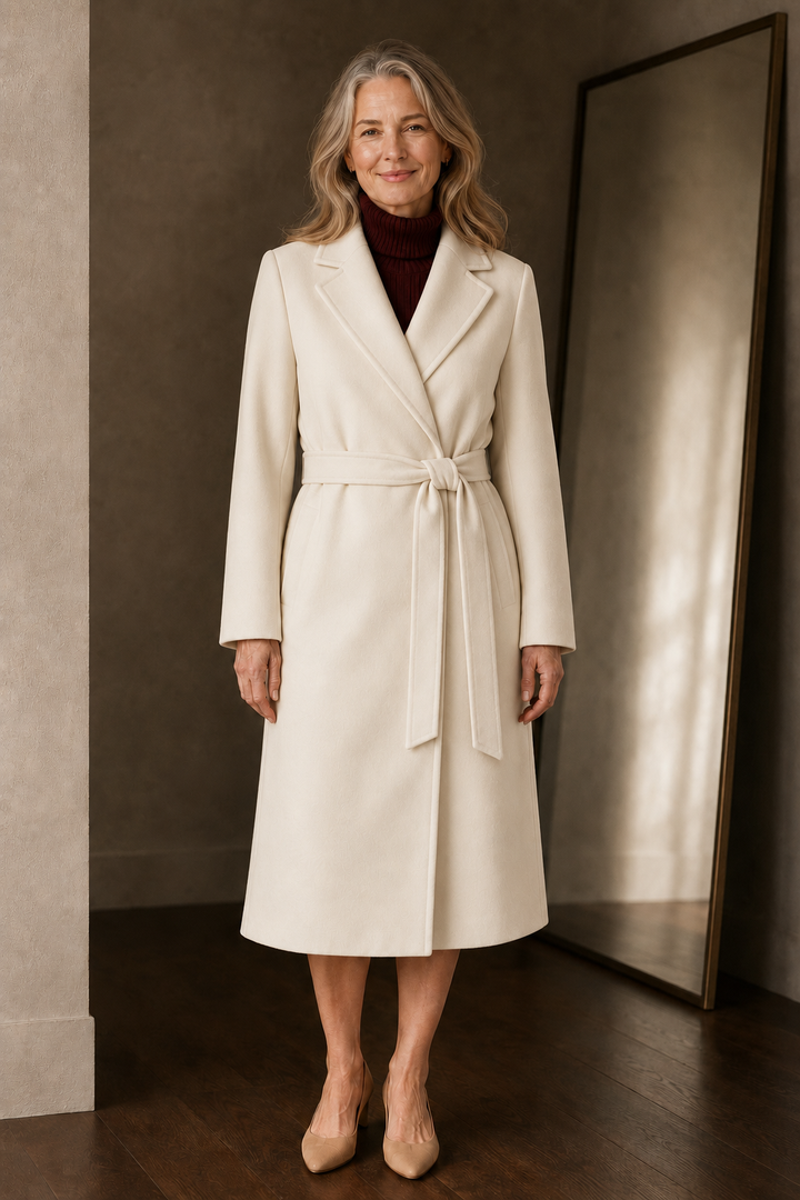Gisèle | 100% Wool Belted Midi Coat - Ivory