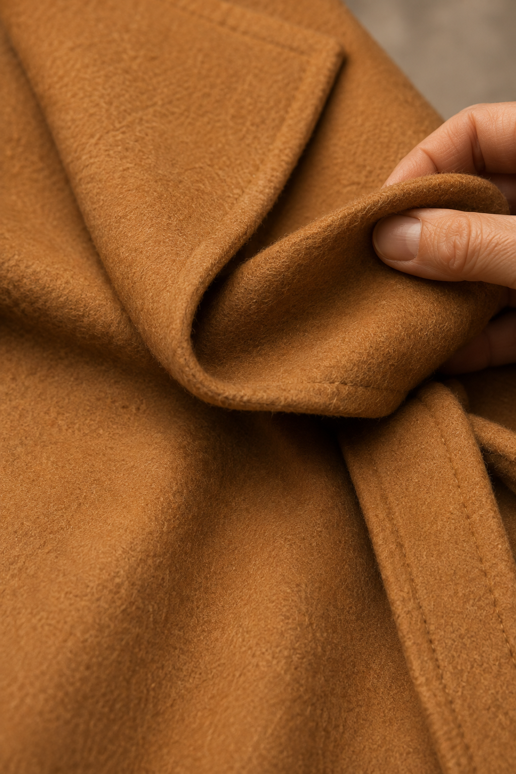 Gisèle | 100% Wool Belted Midi Coat - fabric close-up