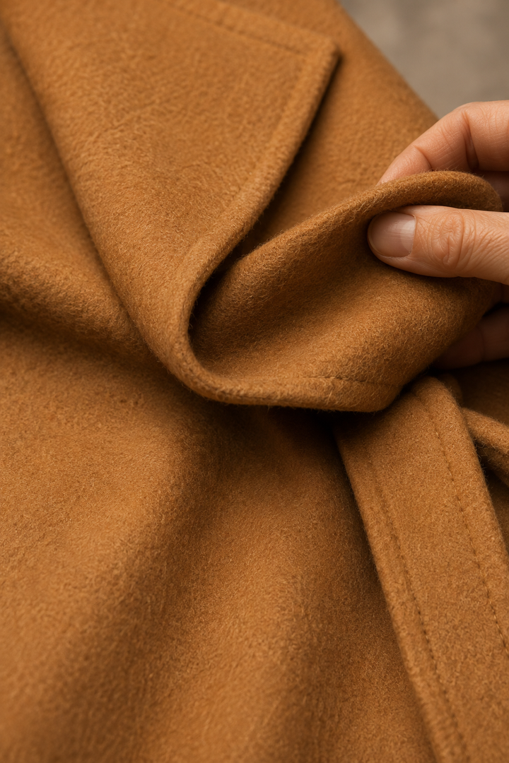 Gisèle | 100% Wool Belted Midi Coat - fabric close-up