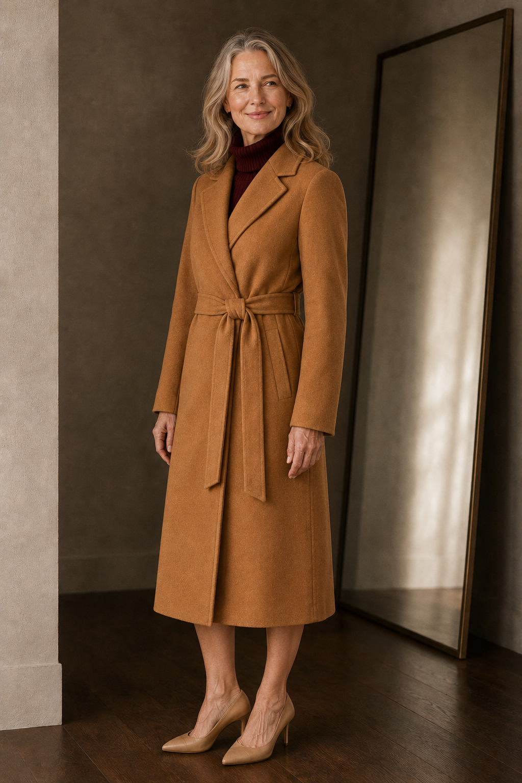 Gisèle | 100% Wool Belted Midi Coat - Camel