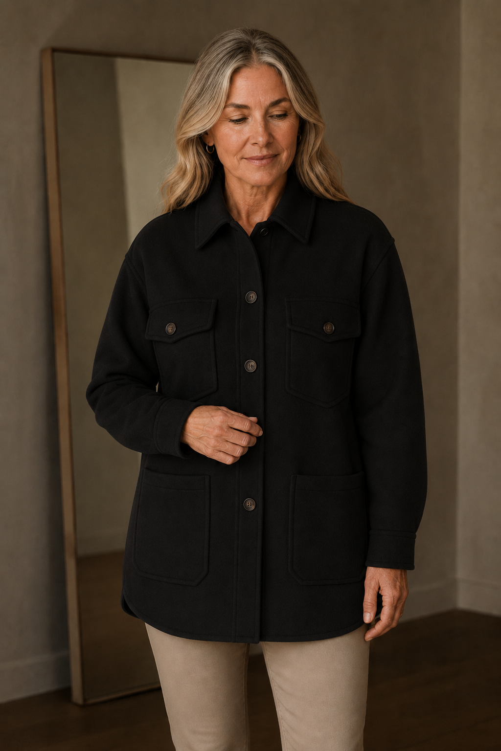 Glenda | Brushed Oversized Shirt Jacket - Black