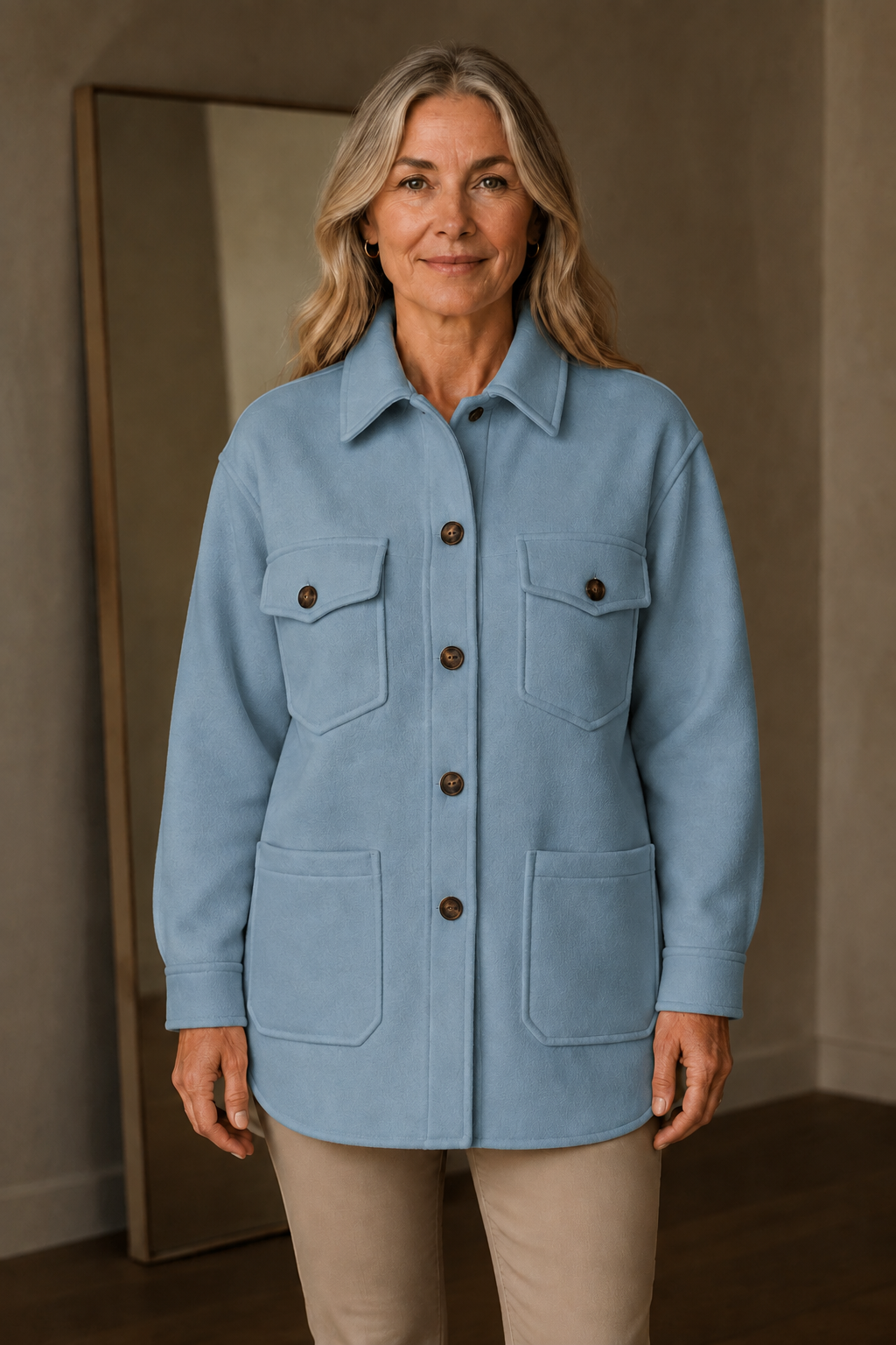 Glenda | Brushed Oversized Shirt Jacket - Blue
