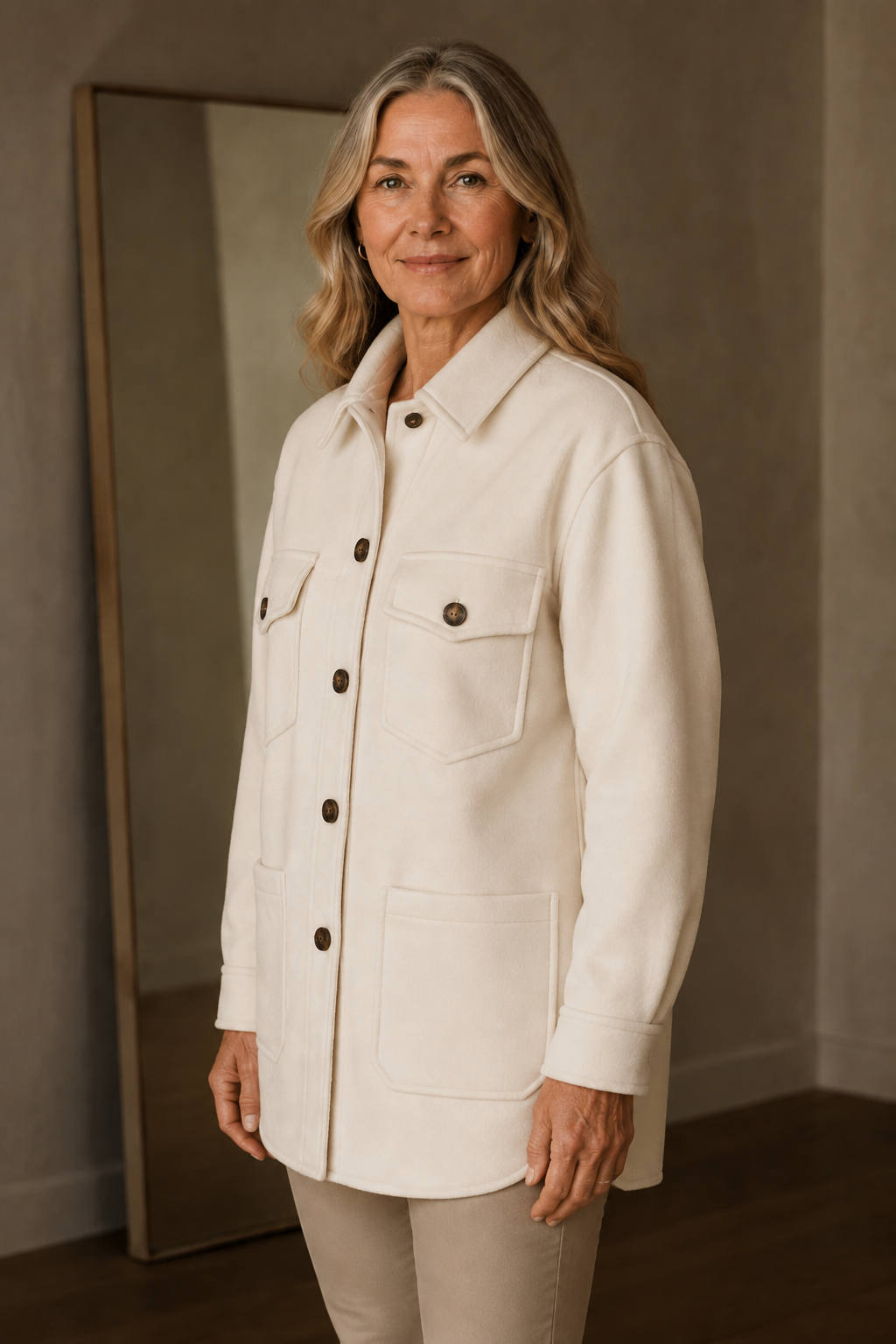 Glenda | Brushed Oversized Shirt Jacket - White