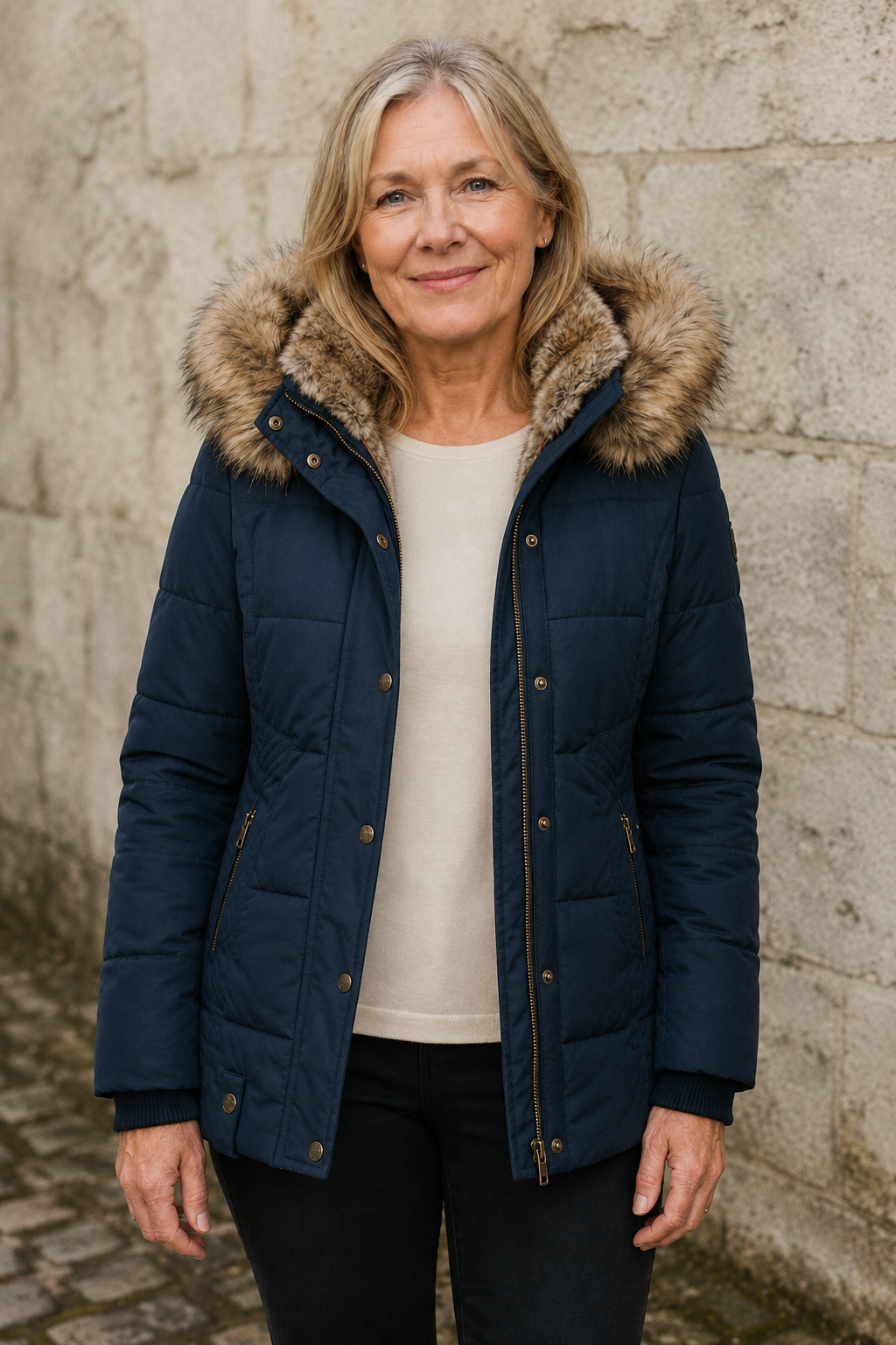 Grace warm winter fur jacket open