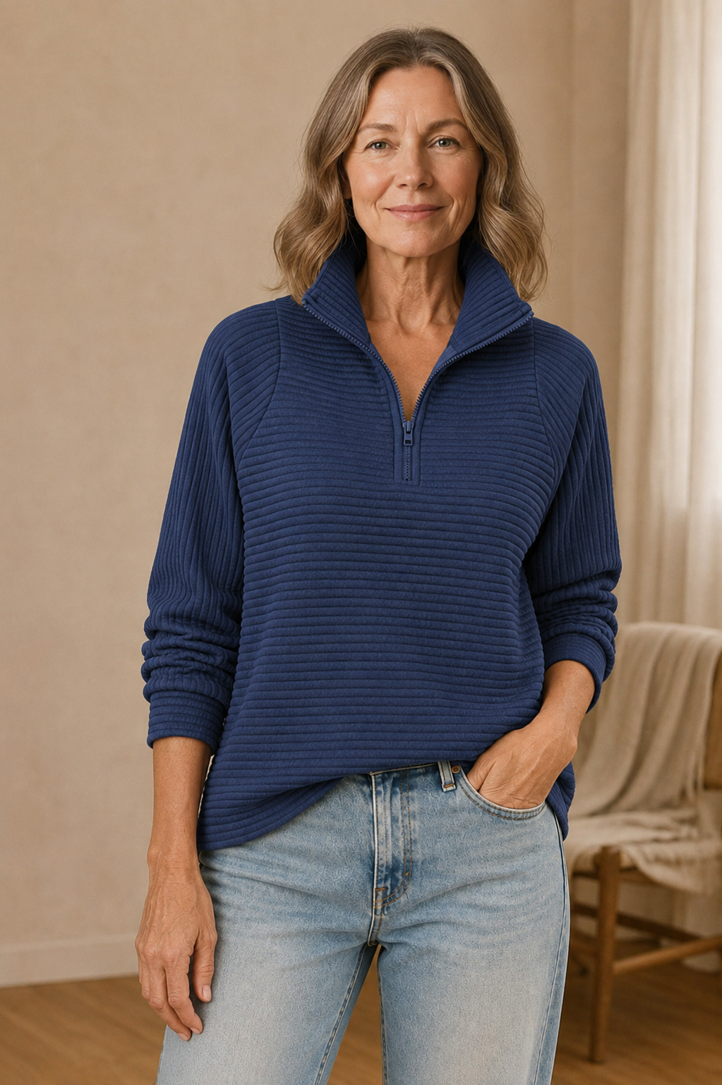 Women's Half-Zip Relaxed Sweatshirt - Blue